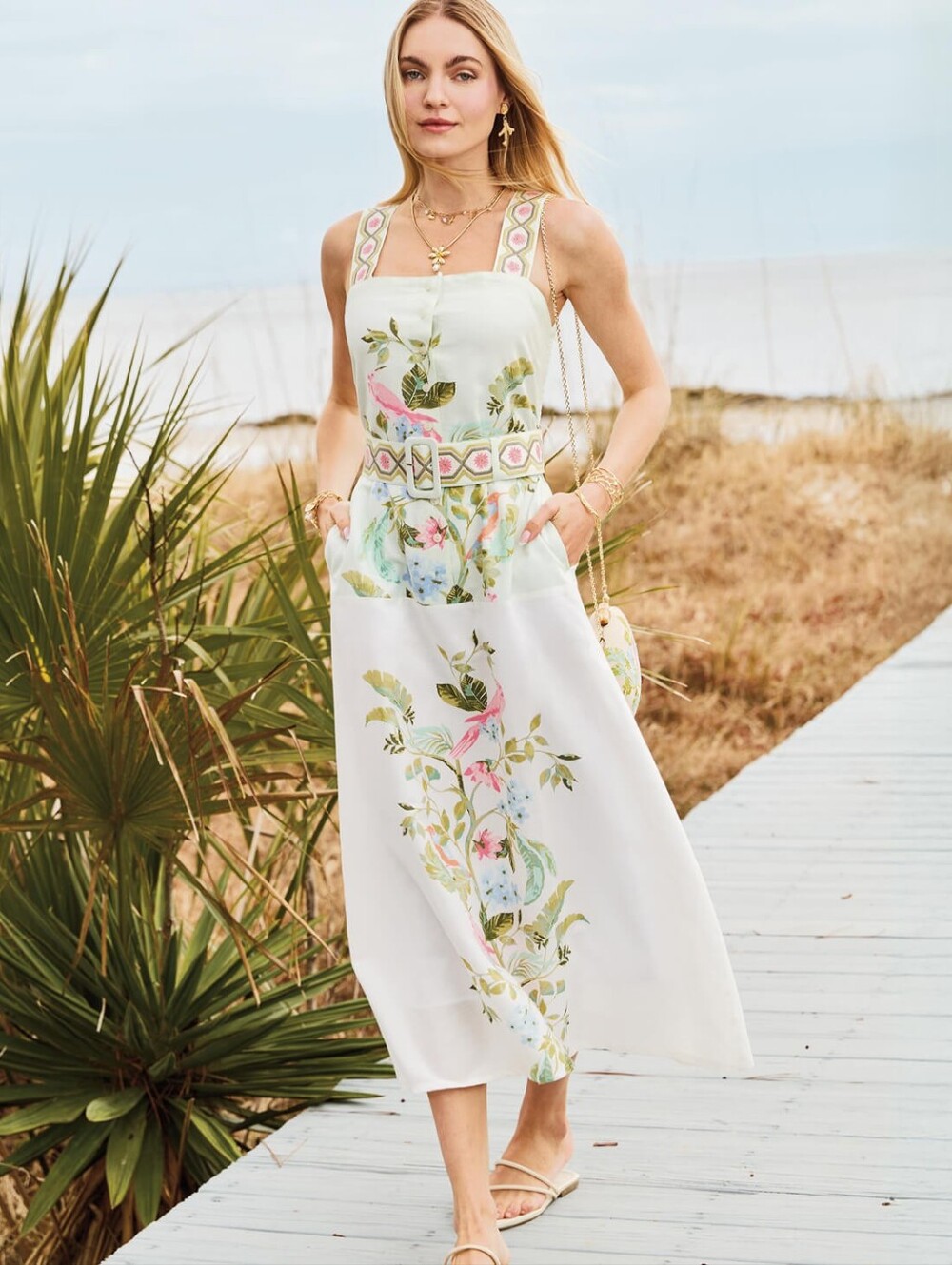 Spartina 449 Lorraine Midi Dress In Seawall Bird Sugar